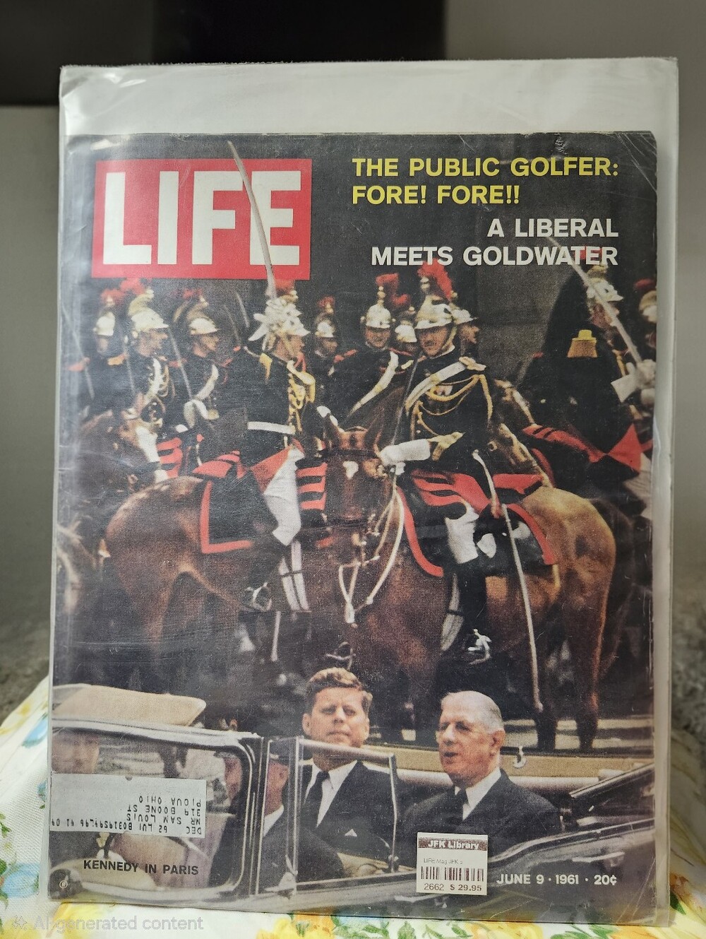 Vintage June 1961 Life Magazine from the JFK Library-Kennedy in Paris